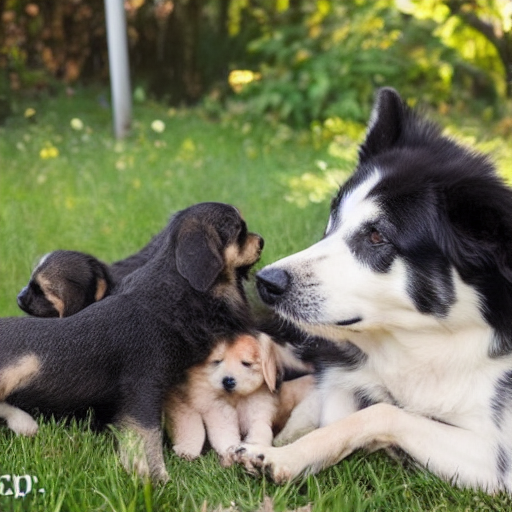 A Picture of a Proud Mom and Her Adorable Puppies Enjoying Life Together Healthy Mother Dog and Her Litter of Puppies