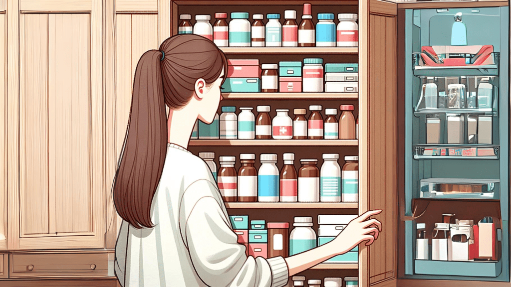 A cupboard full of medicine, reminding us that auto medication can be a threat in dog and cat breeding