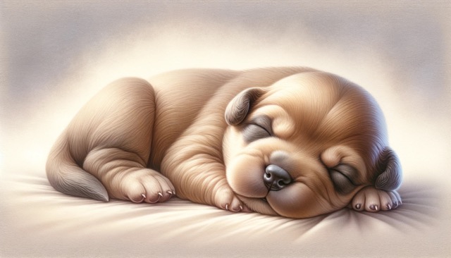 illustration of newborn puppy sleeping, illustrating the importance of understanding and preventing common problems encountered with newborn puppies