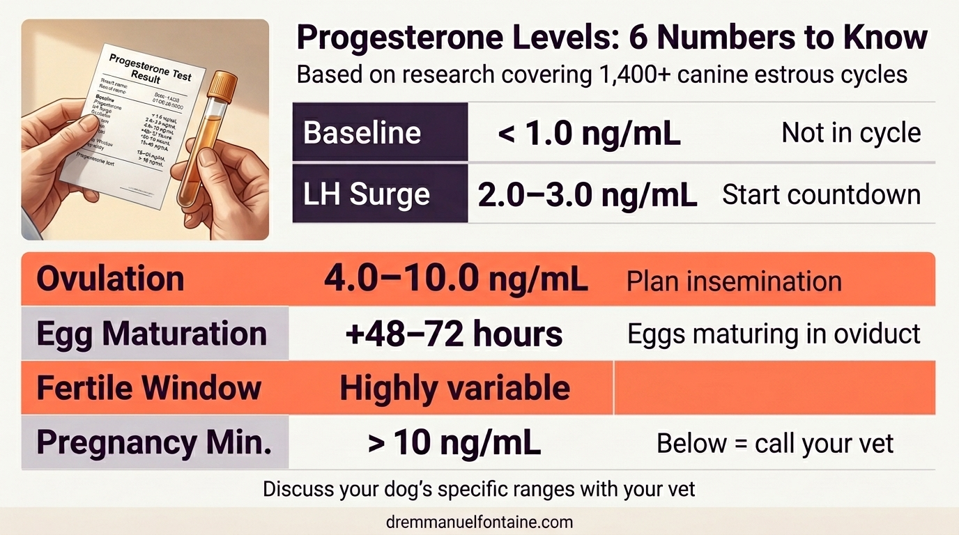 Canine progesterone levels reference chart for ovulation timing