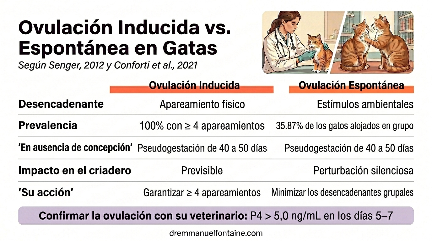 Ciclo estral gata ovulación inducida vs espontánea infografía