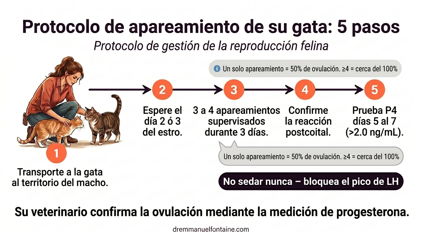 Ciclo estral gata protocolo apareamiento 5 pasos infografía