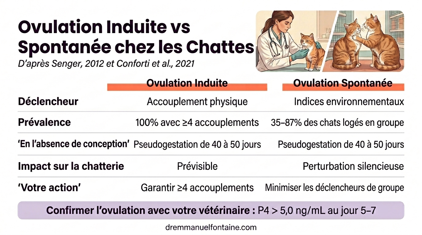 Cycle oestral chatte ovulation induite vs spontanée infographie