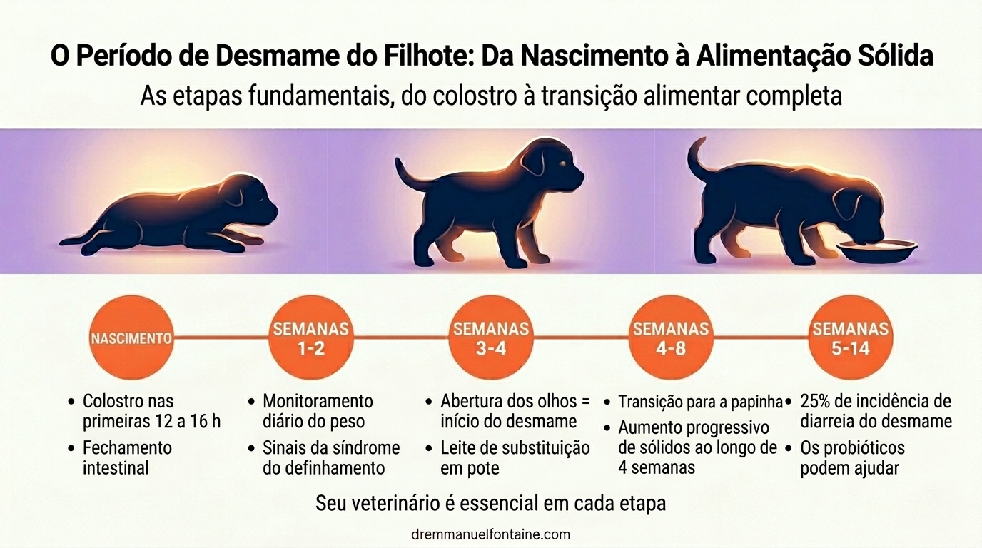Cronologia do desmame do filhote do nascimento ao alimento sólido