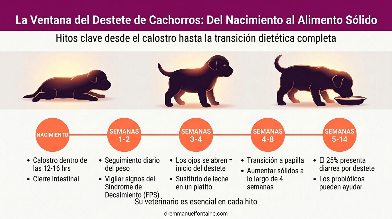 Cronología del destete del cachorro del nacimiento al alimento sólido