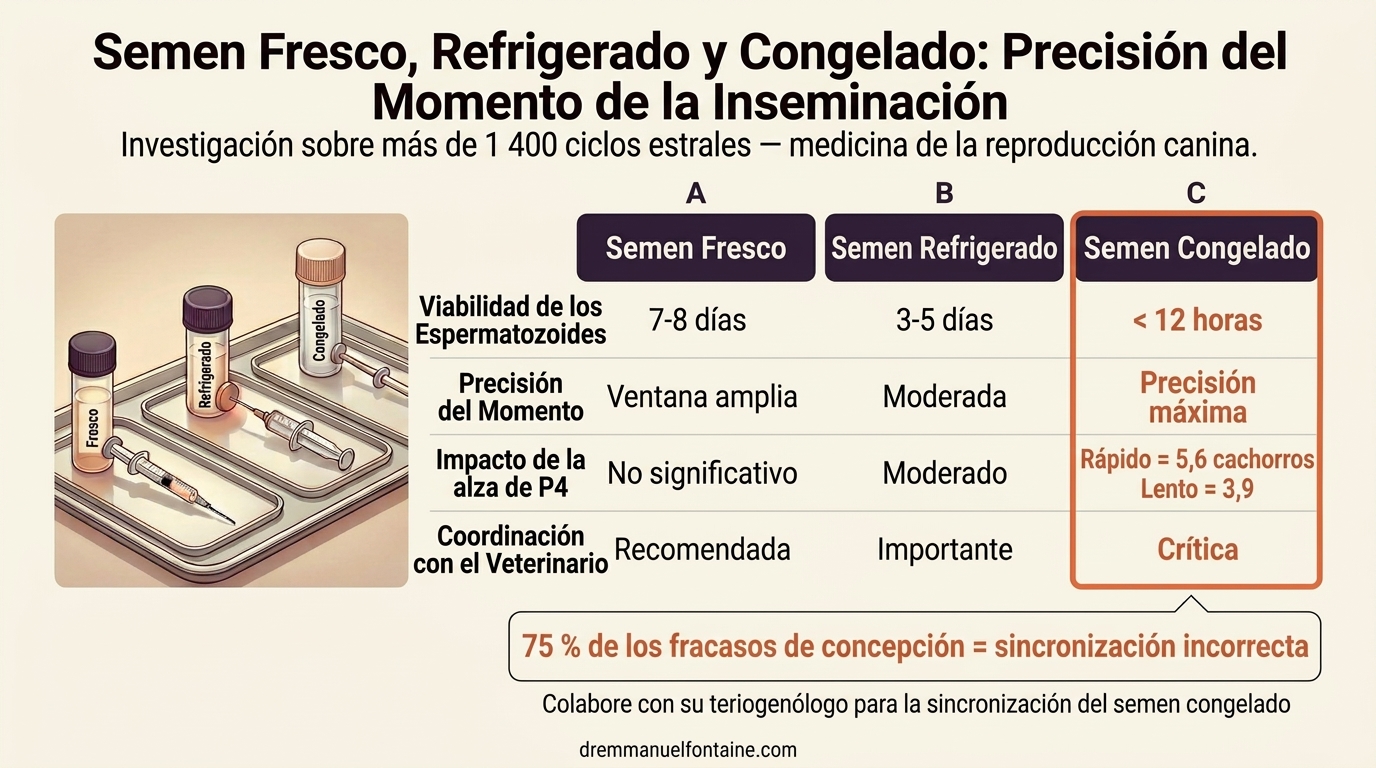 Comparación de tipos de semen para la monta canina