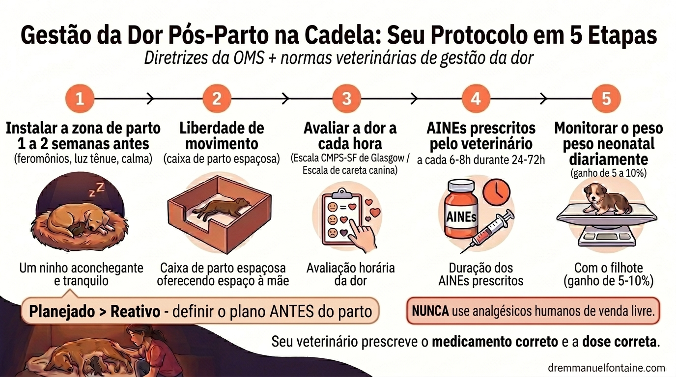 Dor de parto canino controlada vs não controlada - Infográfico comparativo