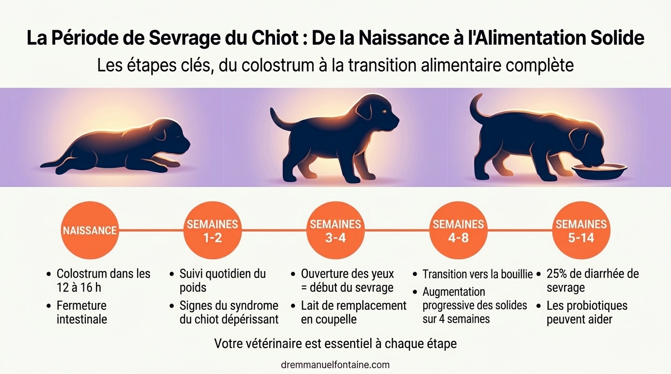Chronologie du sevrage du chiot de la naissance à l'alimentation solide