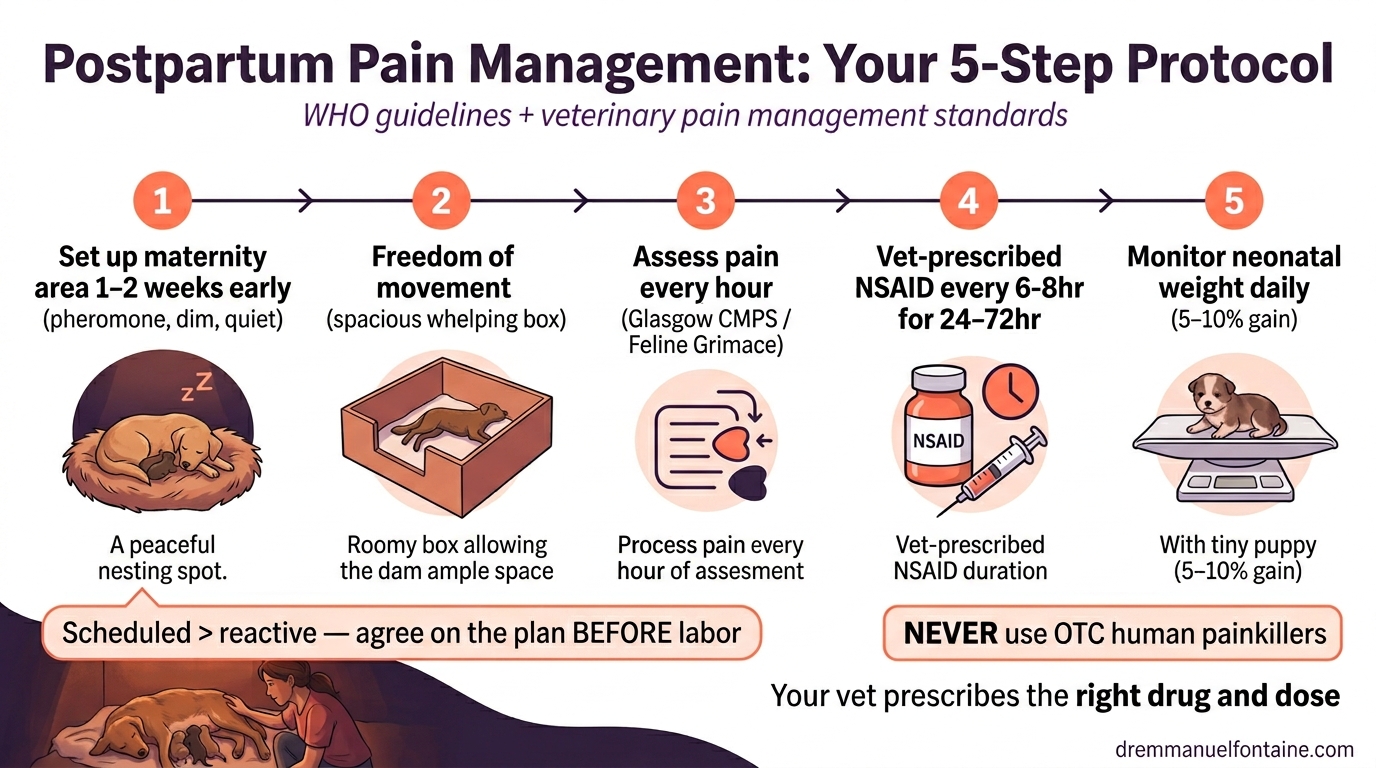 Whelping pain managed vs uncontrolled comparison infographic