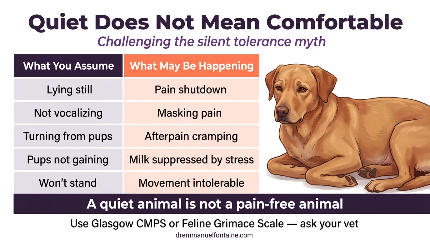Whelping postpartum pain 5-step protocol infographic