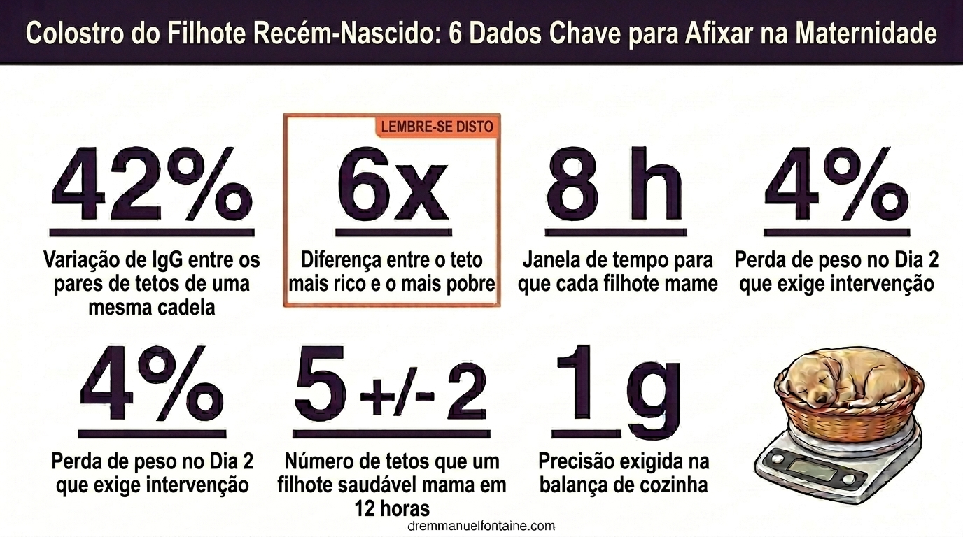 Colostro do filhote recém-nascido: 6 números para fixar acima da caixa de parto
