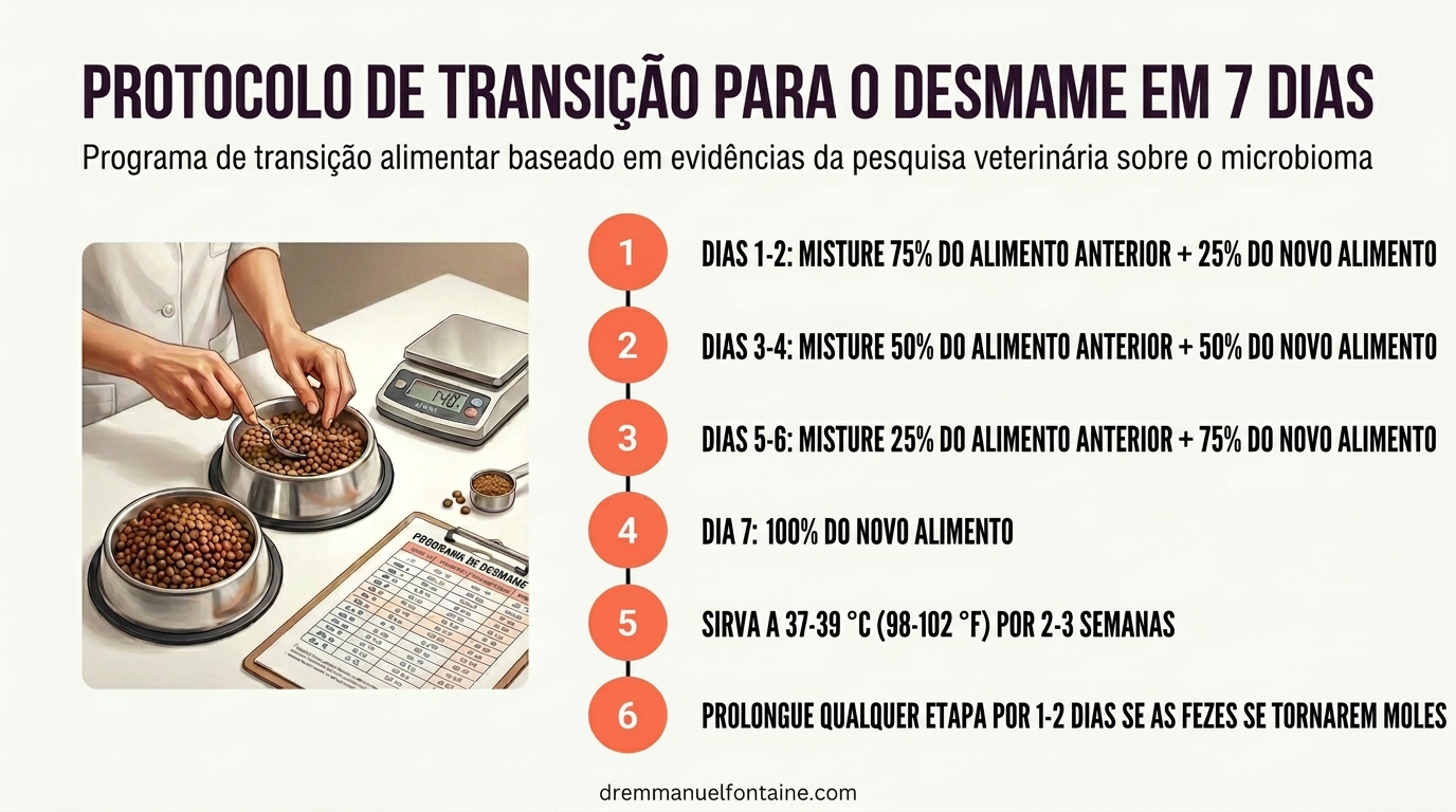 Infográfico protocolo de transição 7 dias desmame filhote