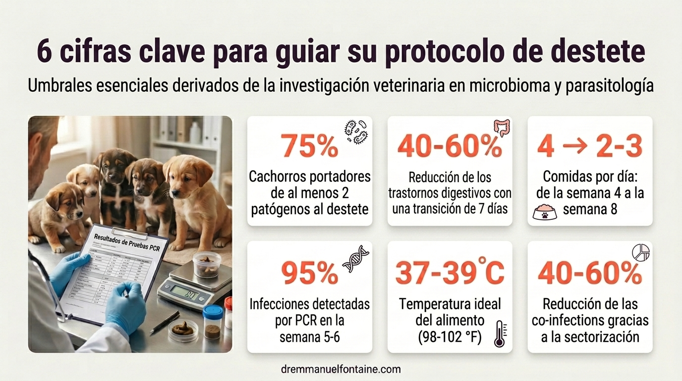 Infografía 6 números clave protocolo destete cachorro