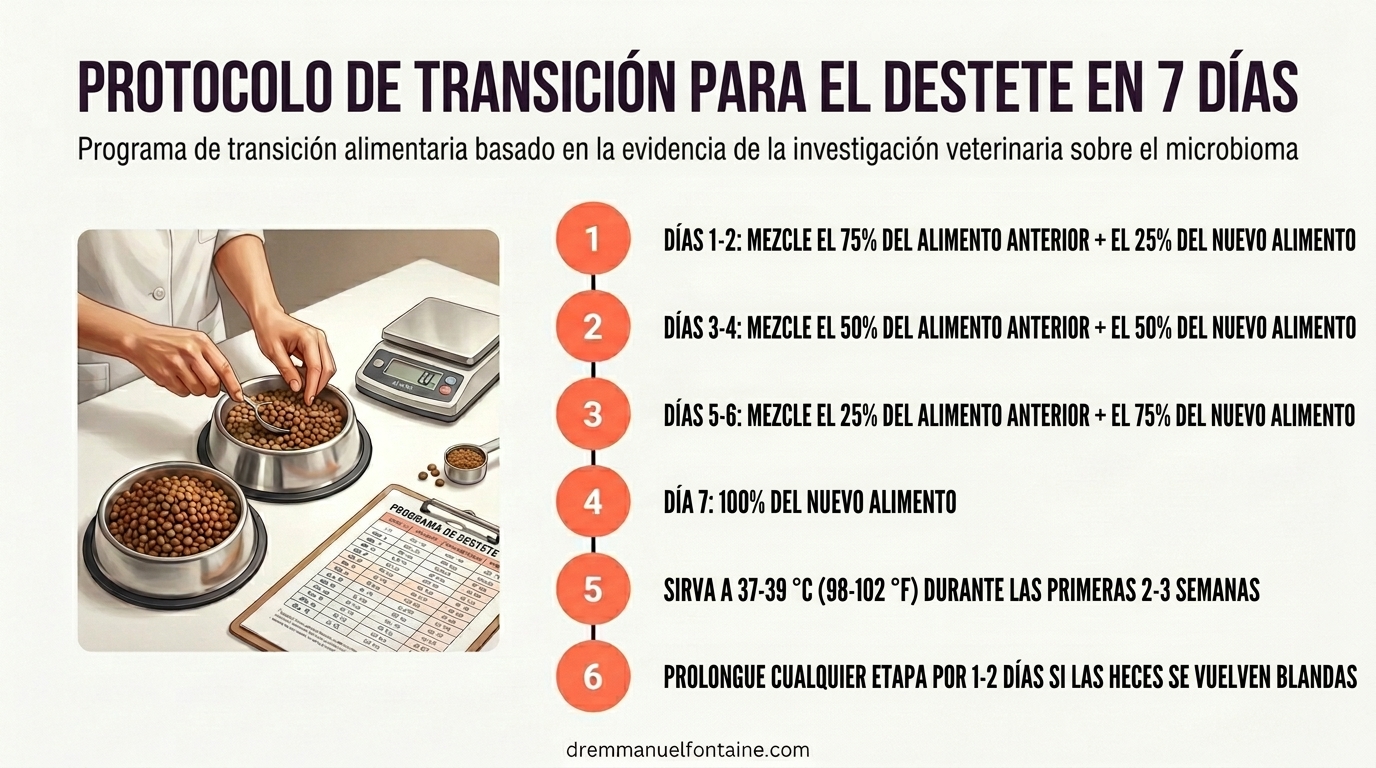 Infografía protocolo de transición 7 días destete cachorro