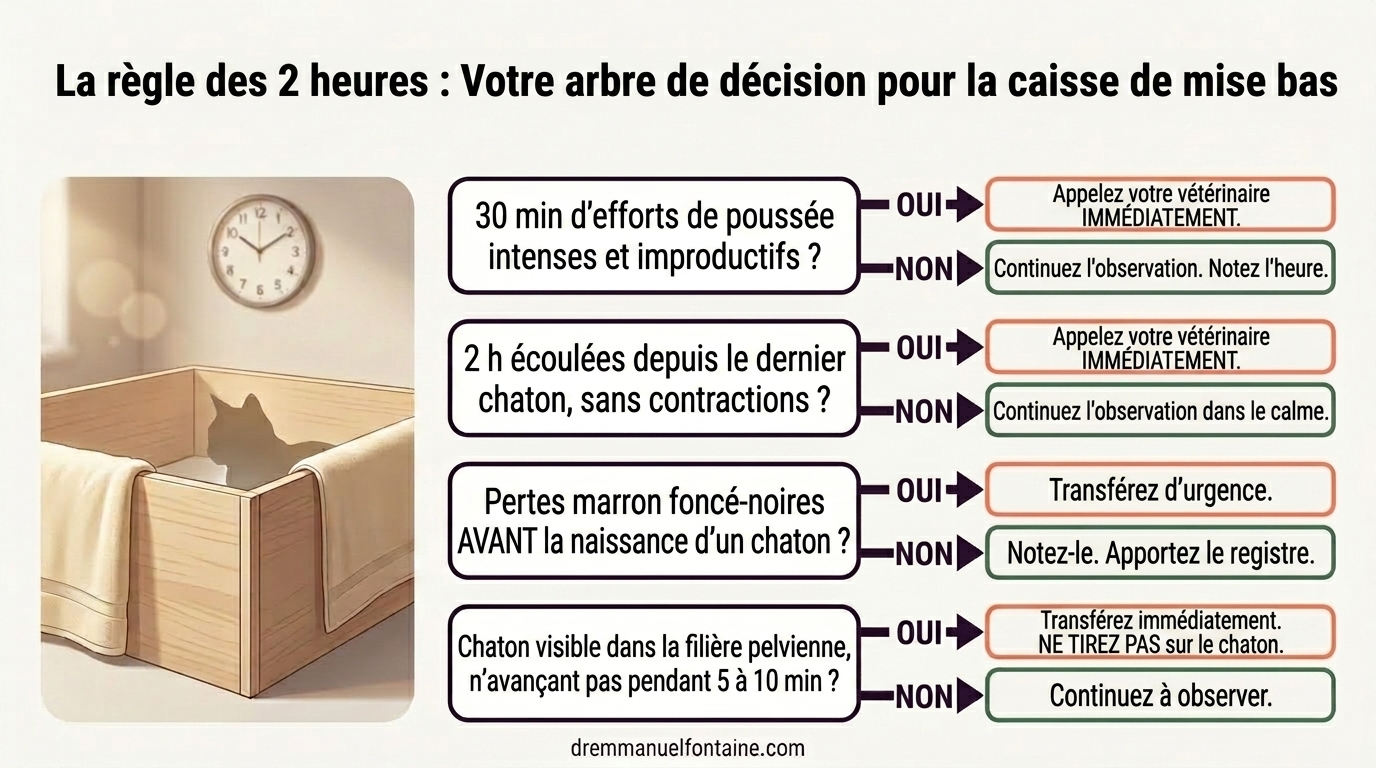 Regle des 2 heures: arbre de decision - Dystocie feline