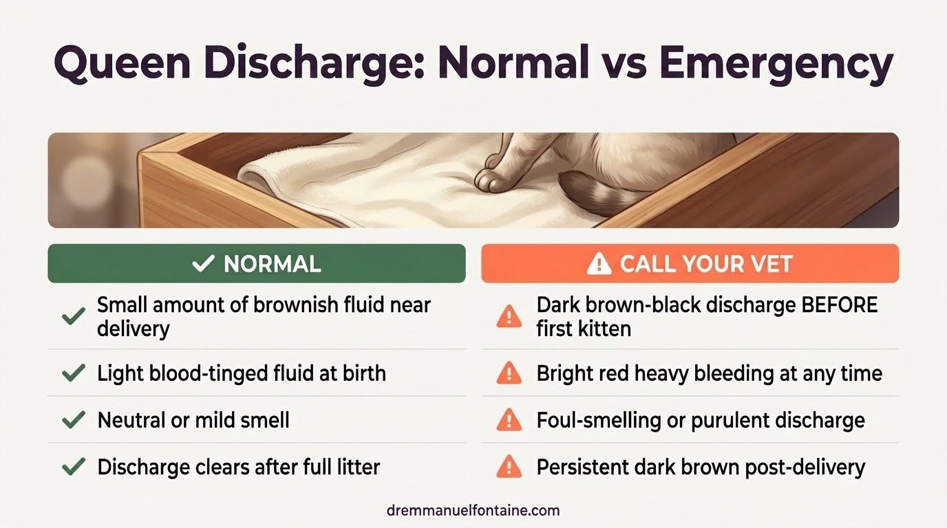 Queen Discharge: Normal vs Emergency - Feline Dystocia infographic