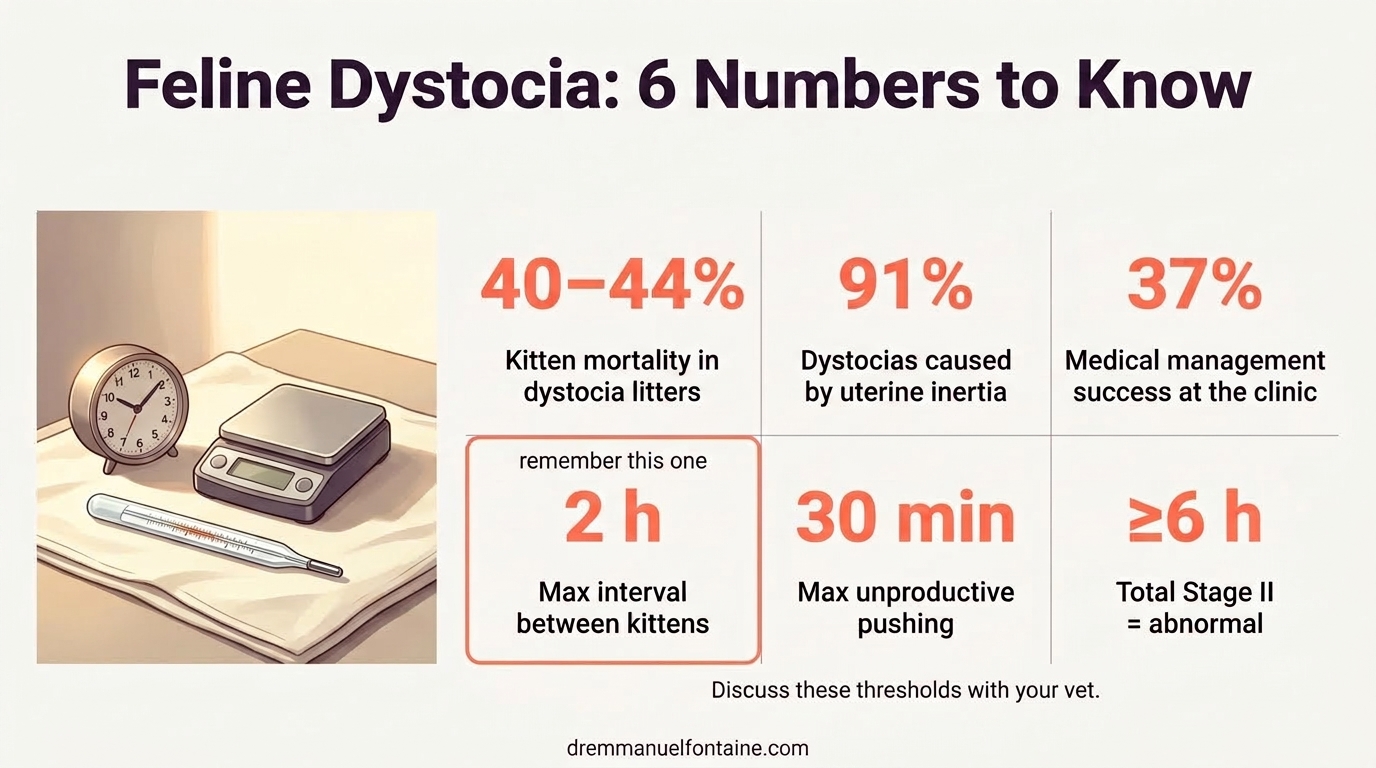 Feline Dystocia: 6 Numbers to Know - Axner 2025 infographic by Dr. Emmanuel Fontaine