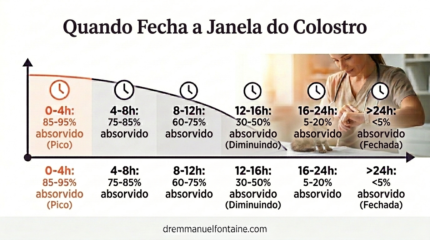 Infográfico janela de absorção de colostro em gatinhos