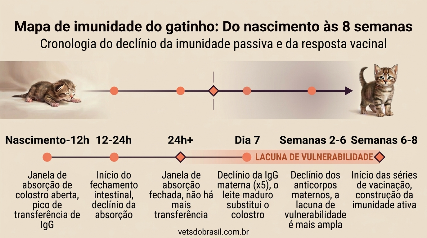 Infográfico mapa de imunidade de gatinho do nascimento a 8 semanas