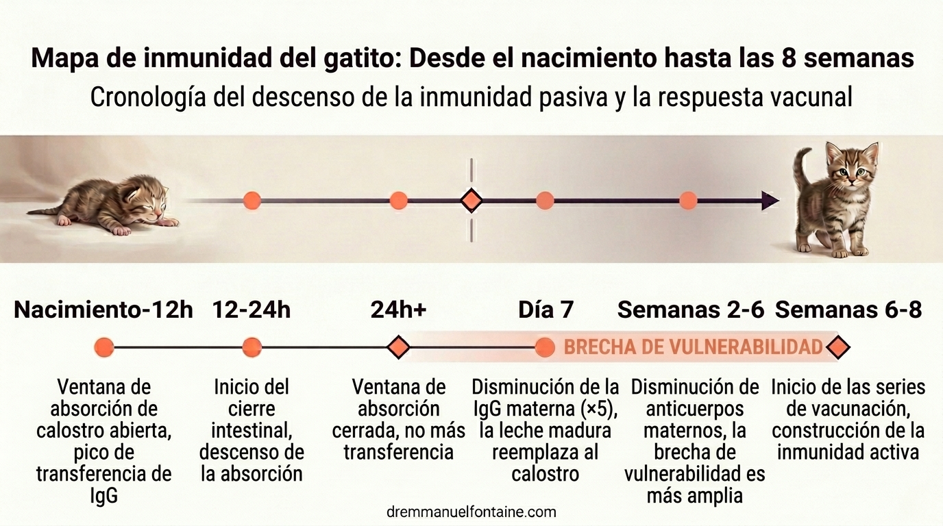 Infografía del mapa de inmunidad felina del nacimiento a 8 semanas