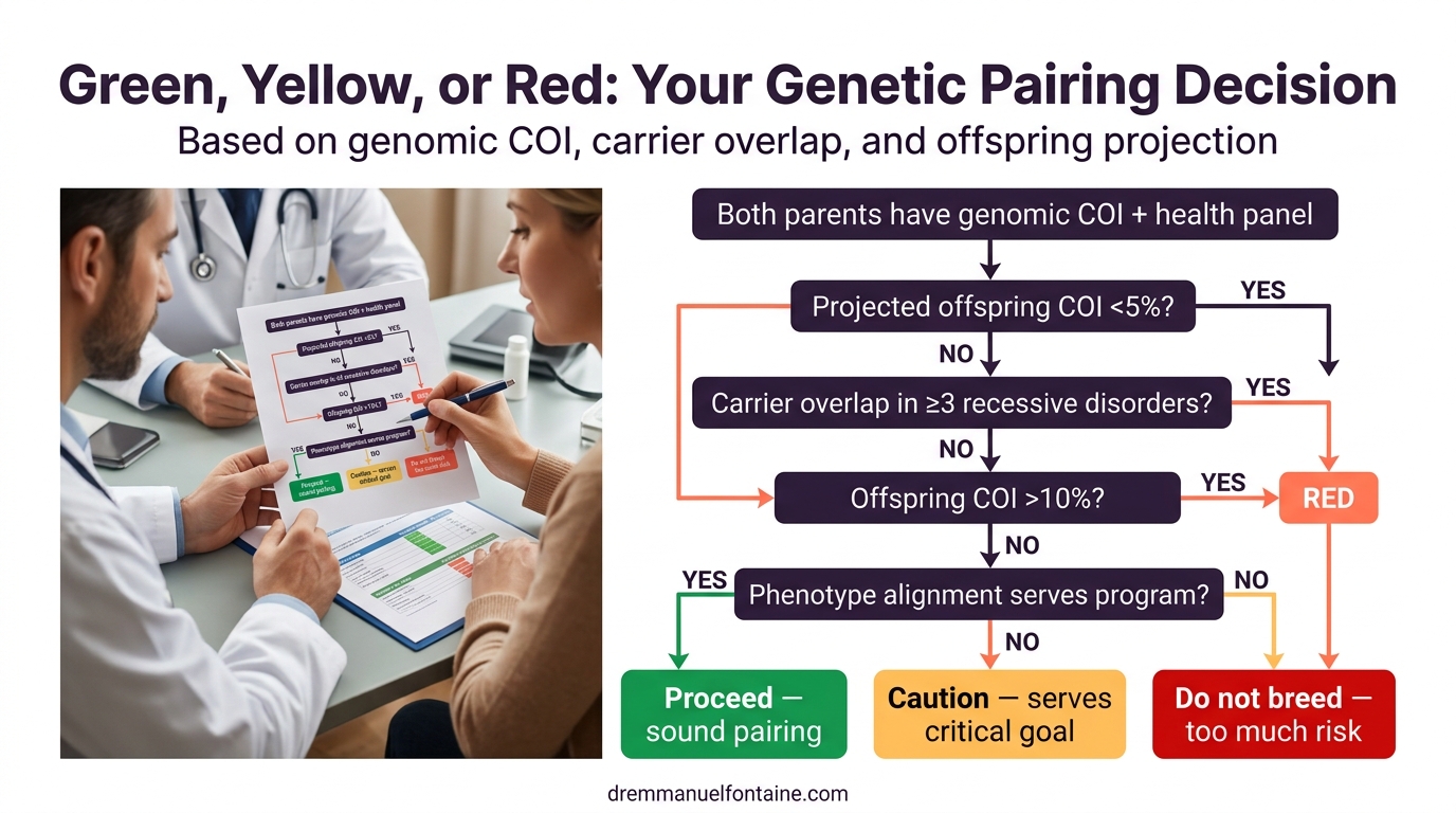 Green, yellow, red decision tree for genetic pairings infographic