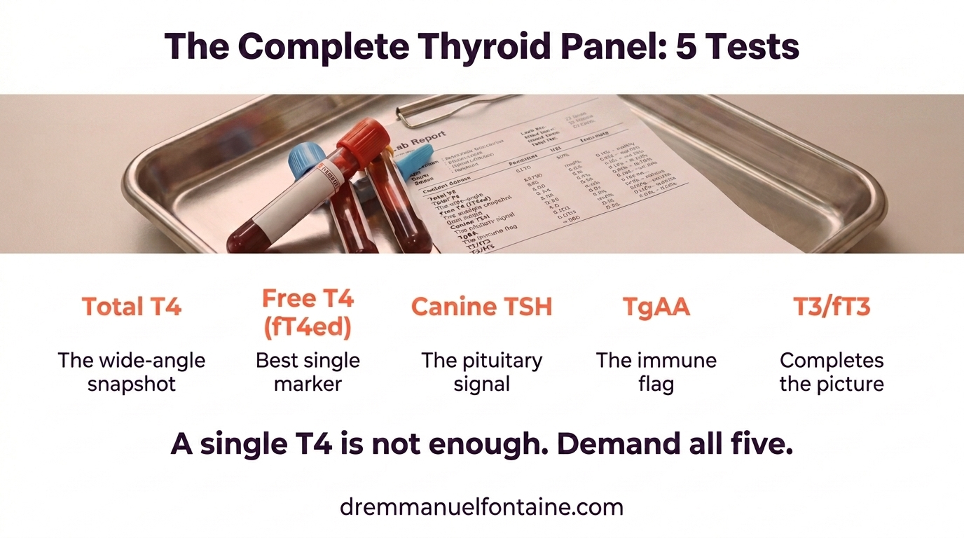 Complete thyroid panel five tests infographic for breeding dogs