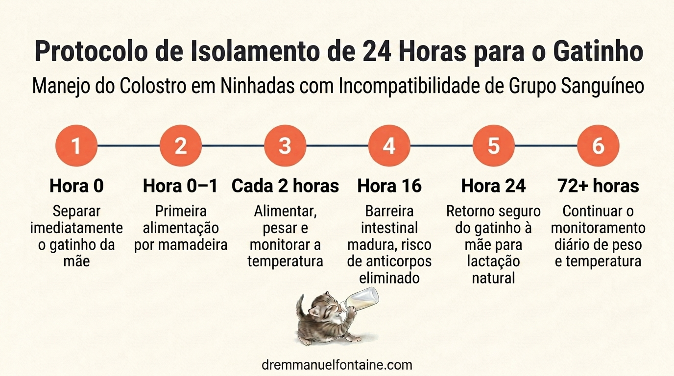 Protocolo de isolamento do colostro de 24 horas para gatinhos em risco