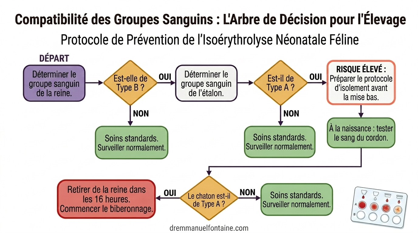 Arbre de decision des groupes sanguins felins pour la prevention de l'isoerythrolyse neonatale