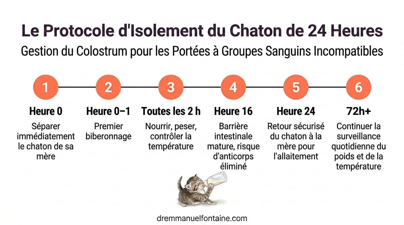 Protocole d'isolement du colostrum de 24 heures pour les chatons a risque