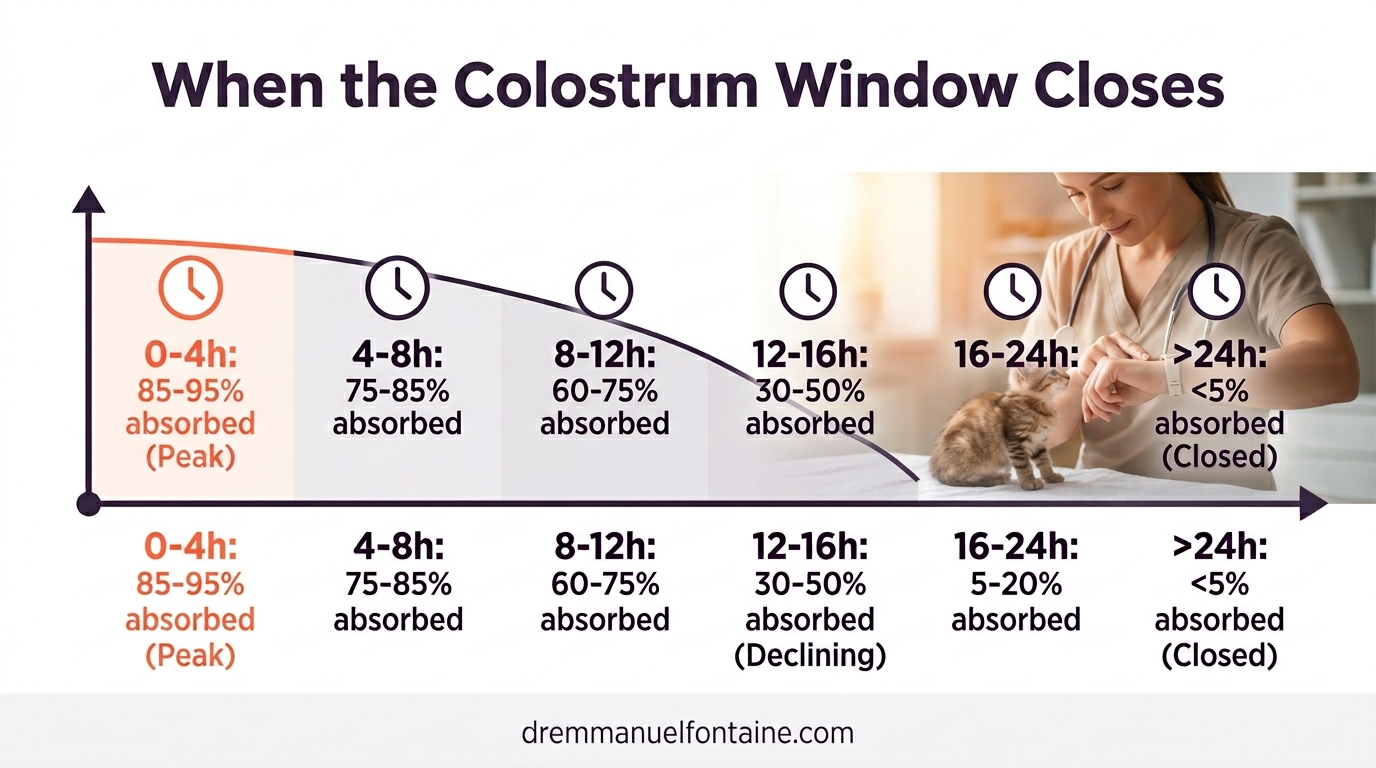 Kitten colostrum absorption window closes infographic