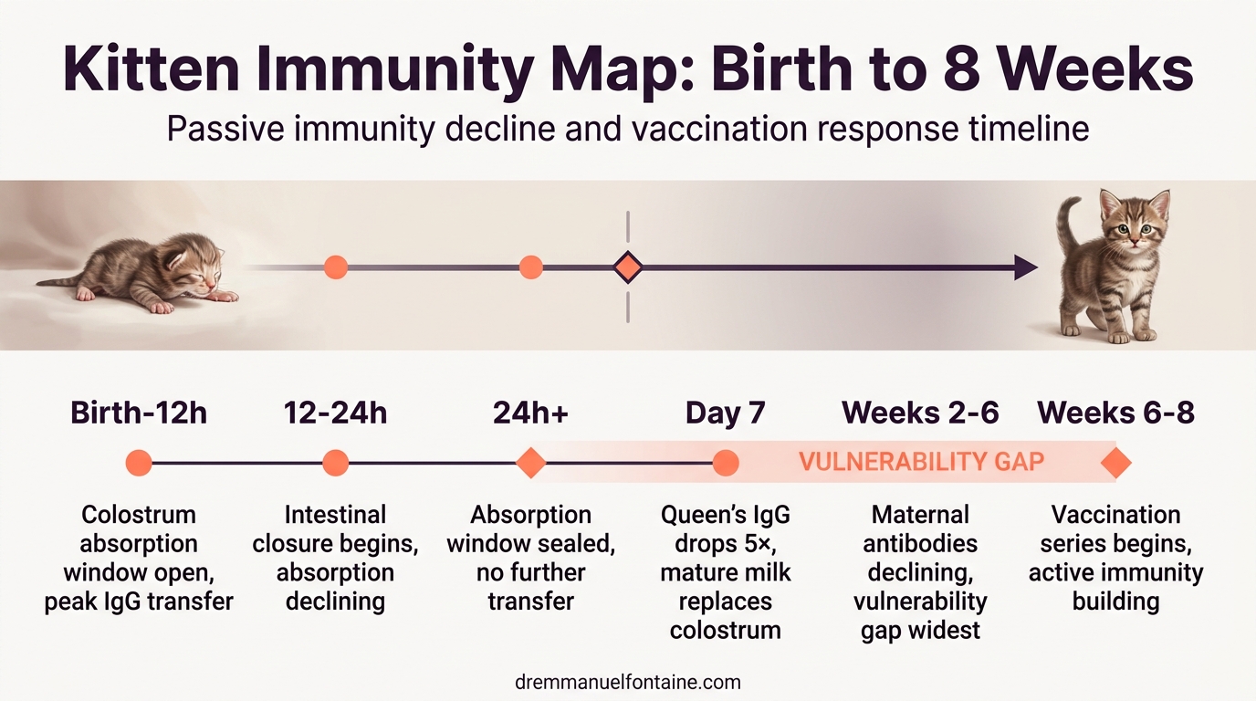 Kitten immunity map birth to 8 weeks infographic
