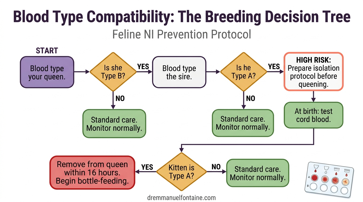 Feline blood type decision tree for neonatal isoerythrolysis prevention