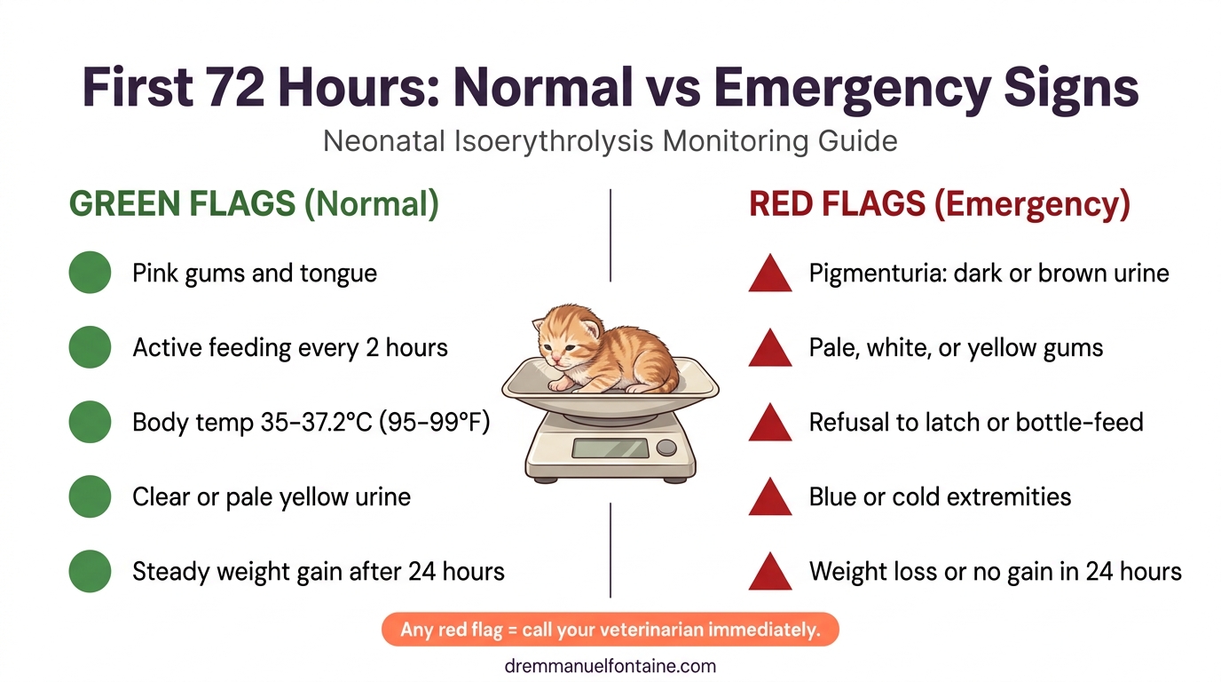Normal versus emergency signs in neonatal kittens during first 72 hours