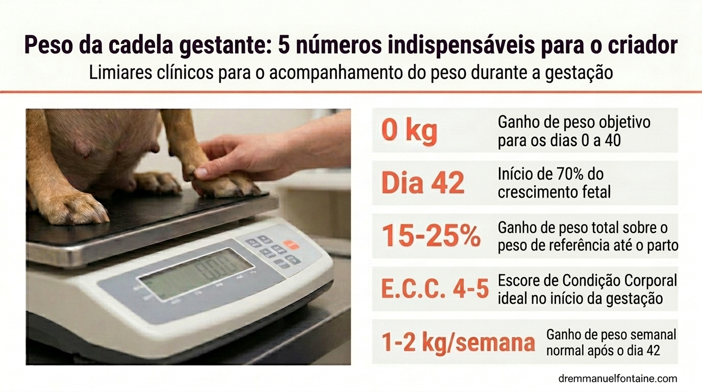 Peso cadela gestante - 5 limiares clínicos infográfico por Dr. Emmanuel Fontaine