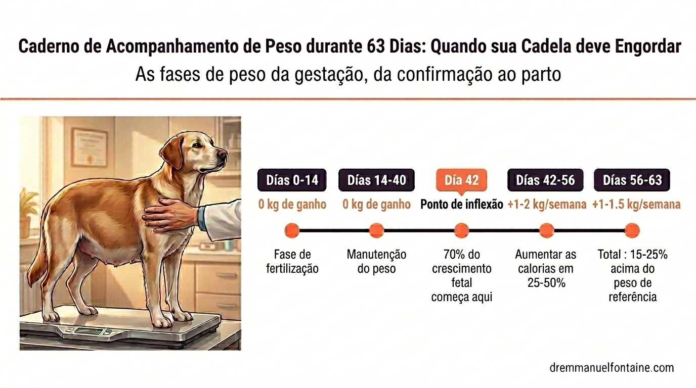 Peso cadela gestante - mapa 63 dias ganho cronologia infográfico por Dr. Emmanuel Fontaine