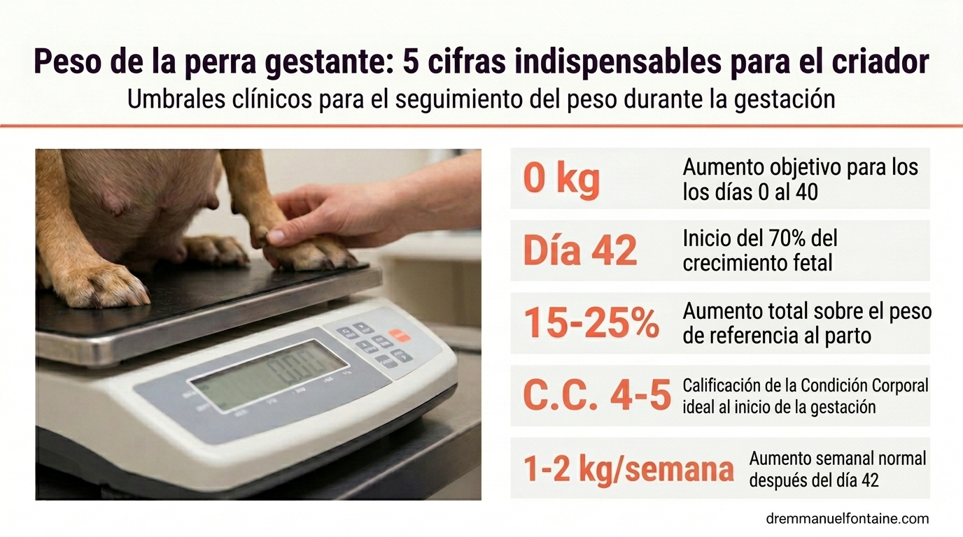 Peso perra gestante - 5 umbrales clínicos infografía por Dr. Emmanuel Fontaine