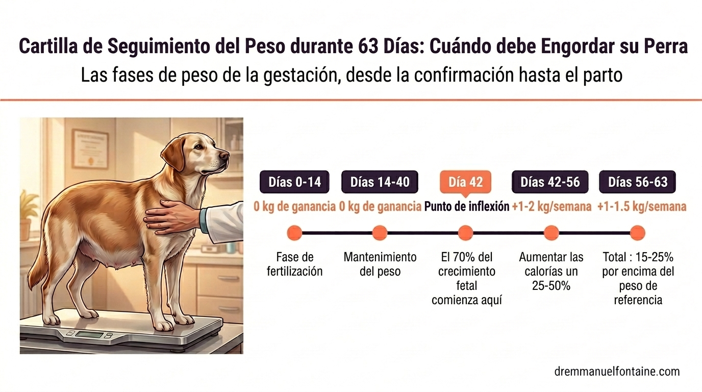 Peso perra gestante - mapa 63 días ganancia cronología infografía por Dr. Emmanuel Fontaine
