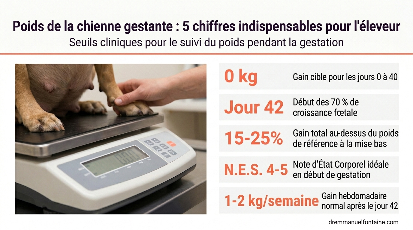 Poids chienne gestante - 5 seuils cliniques infographie par Dr. Emmanuel Fontaine
