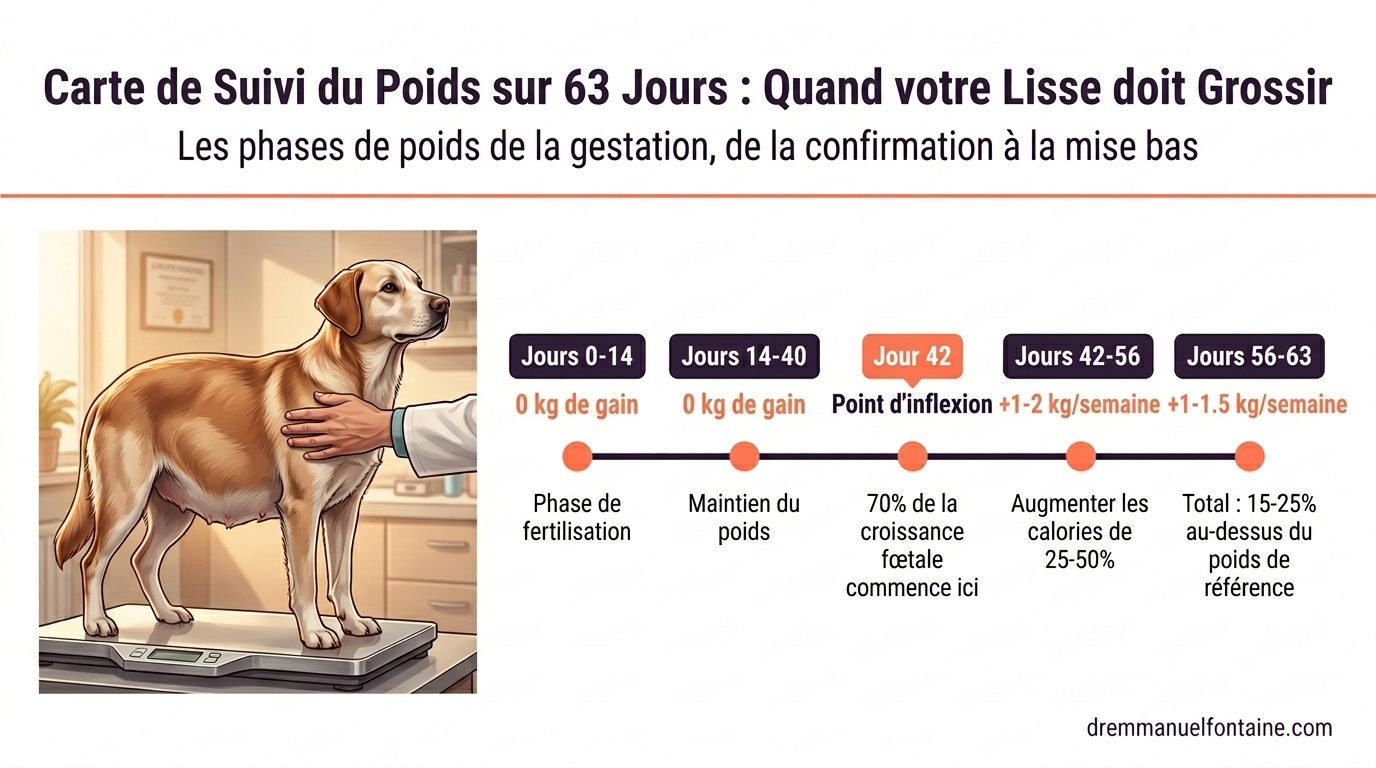 Poids chienne gestante - carte 63 jours gain chronologie infographie par Dr. Emmanuel Fontaine