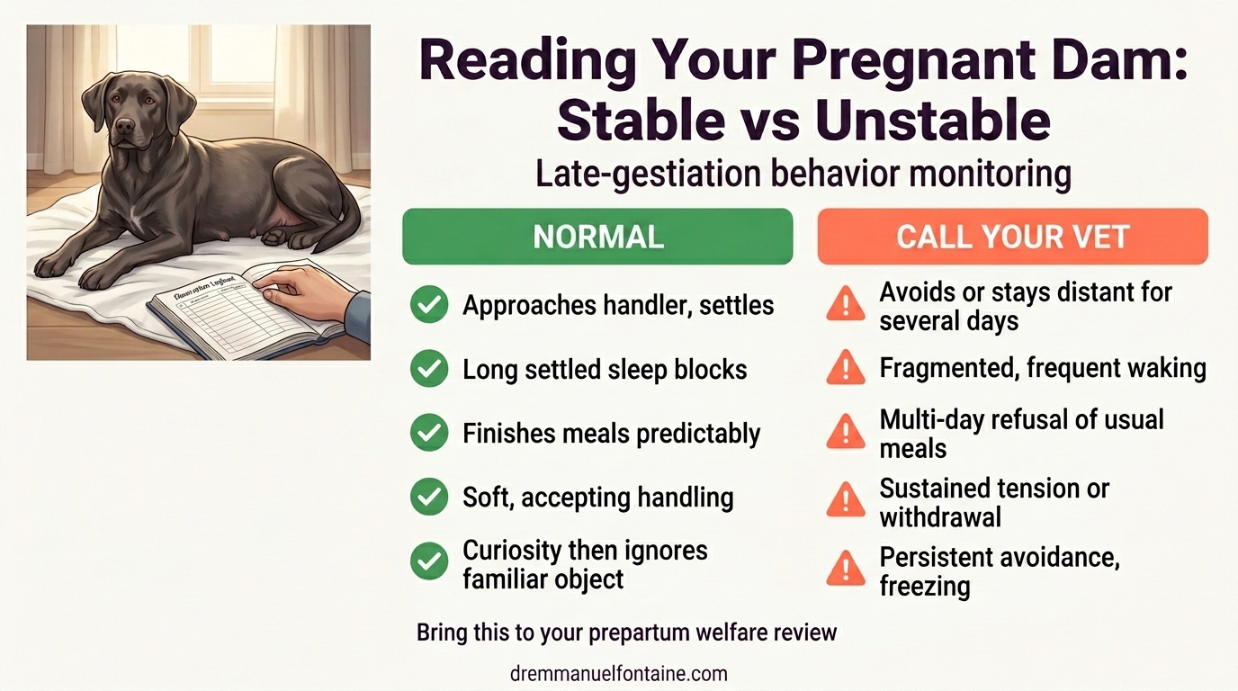 Reading Your Pregnant Dam: Stable vs Unstable - Behaviour Signals Infographic