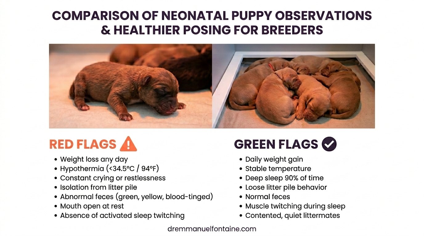 Puppy Growth Chart Red and Green Flags - Neonatal Growth Monitoring Infographic