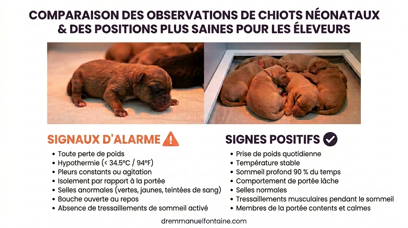 Courbe de Croissance Chiot Drapeaux Rouges et Verts - Surveillance Croissance Neonatale Infographie