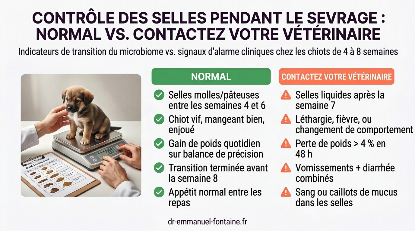 Infographie selles normales vs vétérinaire sevrage chiot