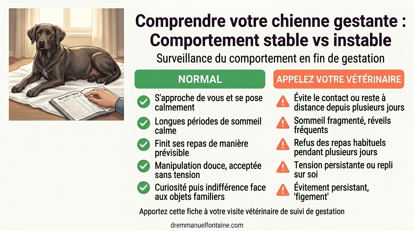Comprendre votre chienne gestante : Comportement stable vs instable - Infographie