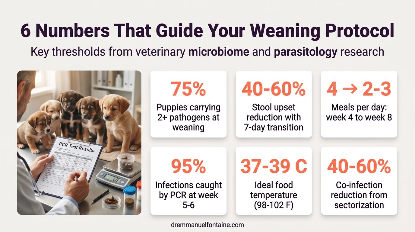 Weaning puppy 6 key numbers protocol infographic