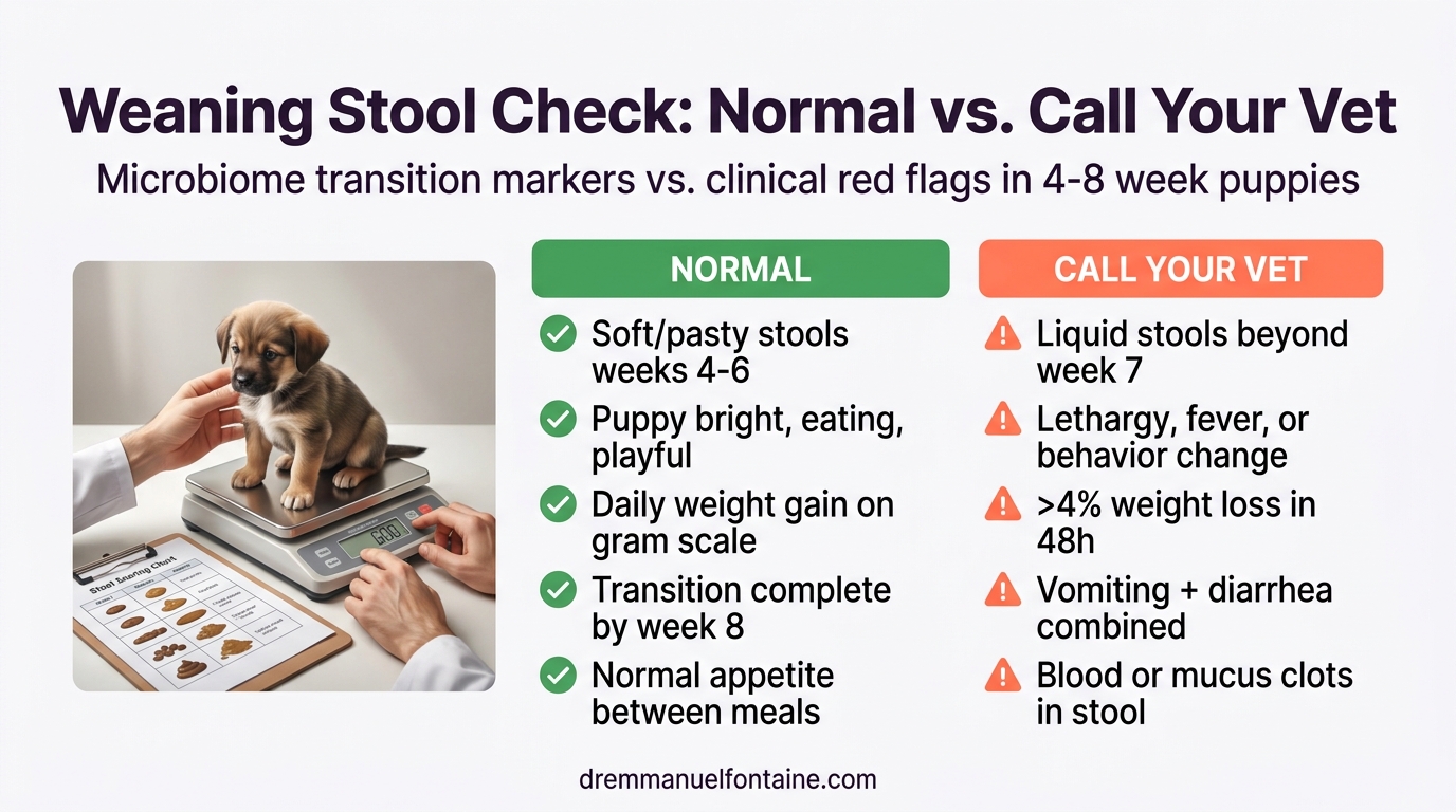 Weaning puppy stool check normal vs vet infographic