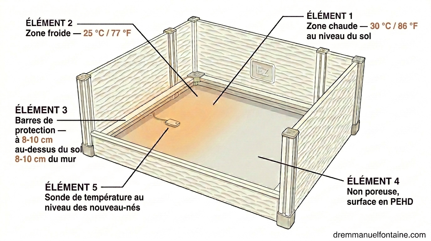 Les cinq éléments environnementaux qui doivent fonctionner ensemble dans une caisse de mise bas