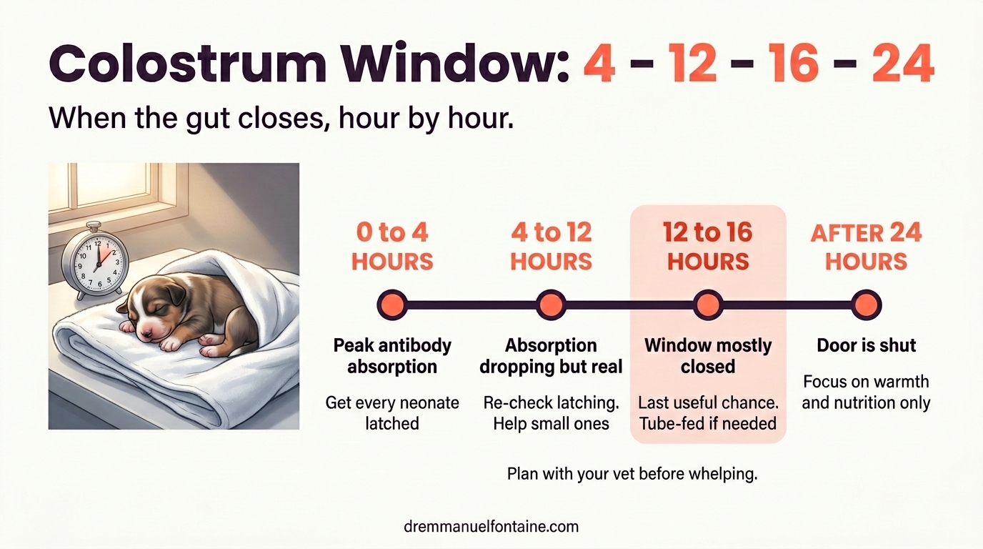 Colostrum Window 4-12-16-24 timeline infographic