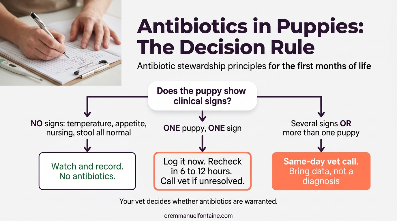 Antibiotics in Puppies Decision Rule infographic