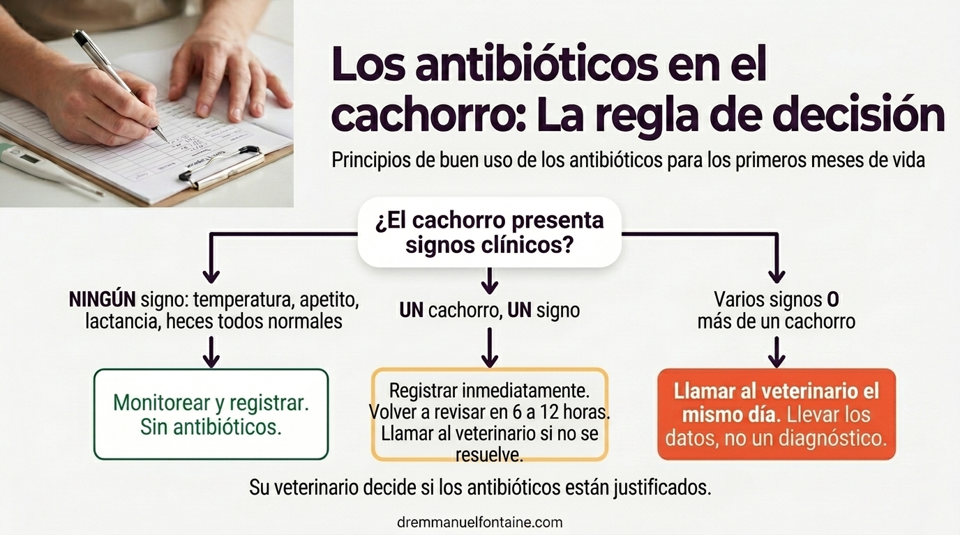 Regla de antibióticos en cachorros infografía